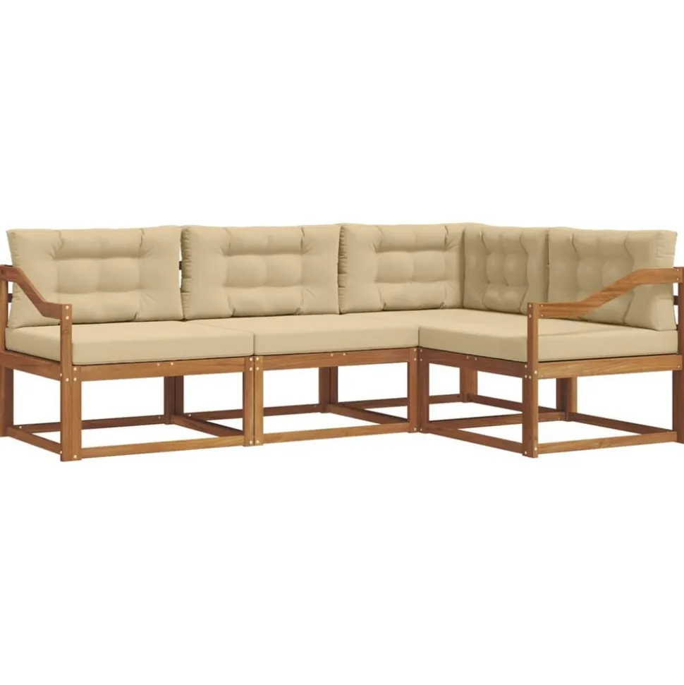 vidaXL Buiten bankenset met kussen 4 pcs Natuurlijk en Beige