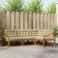 vidaXL Buiten bankenset met kussen 4 pcs Natuurlijk en Beige