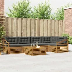 vidaXL Buiten bankenset met kussen 6 pcs Natuurlijk en Antraciet