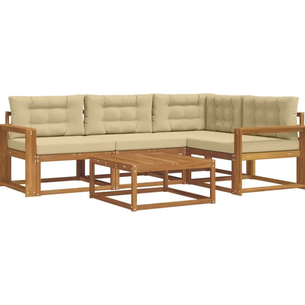 vidaXL Buiten bankenset met kussen 5 pcs Natuurlijk en Beige