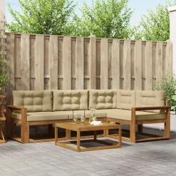 vidaXL Buiten bankenset met kussen 5 pcs Natuurlijk en Beige