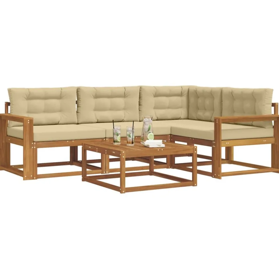 vidaXL Buiten bankenset met kussen 5 pcs Natuurlijk en Beige