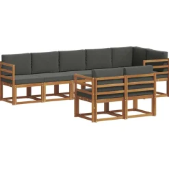 vidaXL Buiten bankenset met kussen 8 pcs Natuurlijk en Antraciet