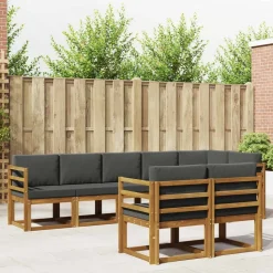 vidaXL Buiten bankenset met kussen 8 pcs Natuurlijk en Antraciet