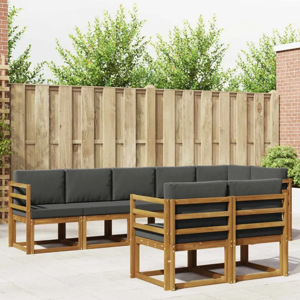 vidaXL Buiten bankenset met kussen 8 pcs Natuurlijk en Antraciet