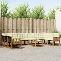 vidaXL Buiten bankenset met kussen 11 pcs Natuurlijk en Crème