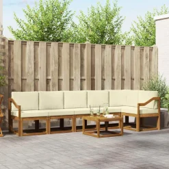 vidaXL Buiten bankenset met kussen 7 pcs Natuurlijk en Crème