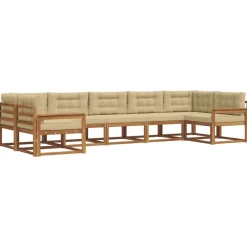 vidaXL Buiten bankenset met kussen 7 pcs Natuurlijk en Beige