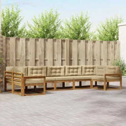 vidaXL Buiten bankenset met kussen 7 pcs Natuurlijk en Beige
