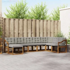 vidaXL Buiten bankenset met kussen 8 pcs Natuurlijk en Lichtgrijs