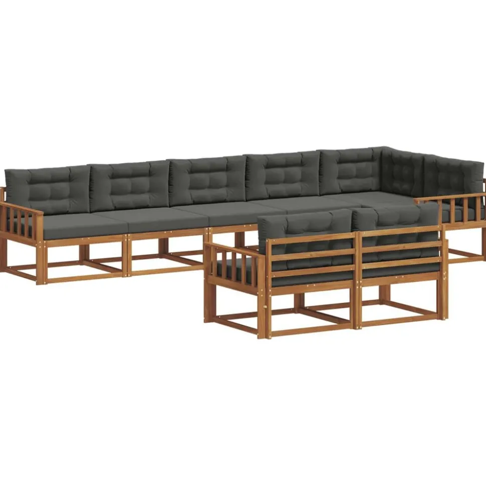 vidaXL Buiten bankenset met kussen 8 pcs Natuurlijk en Antraciet