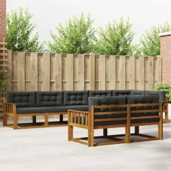 vidaXL Buiten bankenset met kussen 8 pcs Natuurlijk en Antraciet