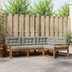 vidaXL Buiten bankenset met kussen 4 pcs Natuurlijk en Lichtgrijs