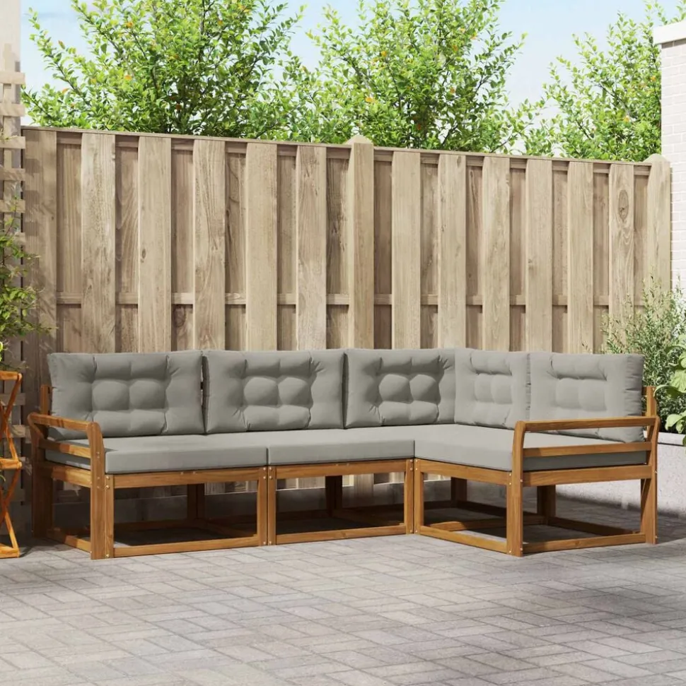vidaXL Buiten bankenset met kussen 4 pcs Natuurlijk en Lichtgrijs