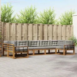 vidaXL Buiten bankenset met kussen 7 pcs Natuurlijk en Lichtgrijs