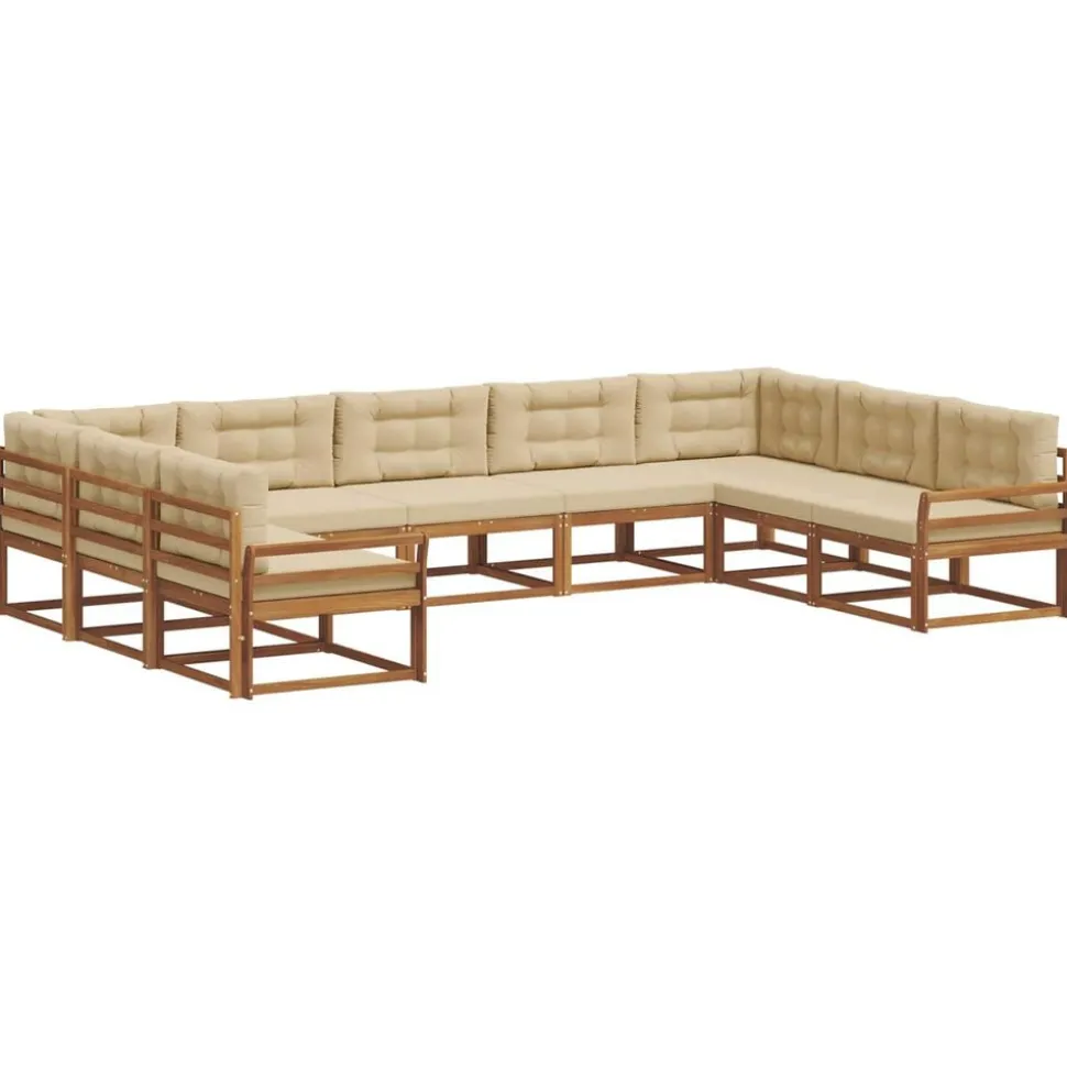 vidaXL Buiten bankenset met kussen 9 pcs Natuurlijk en Beige