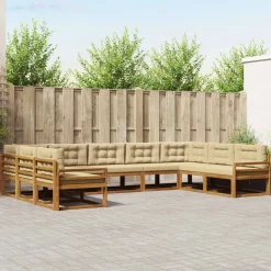 vidaXL Buiten bankenset met kussen 9 pcs Natuurlijk en Beige