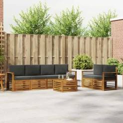 vidaXL Buiten bankenset met kussen 7 pcs Natuurlijk en Antraciet