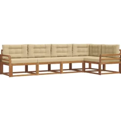 vidaXL Buiten bankenset met kussen 5 pcs Natuurlijk en Beige