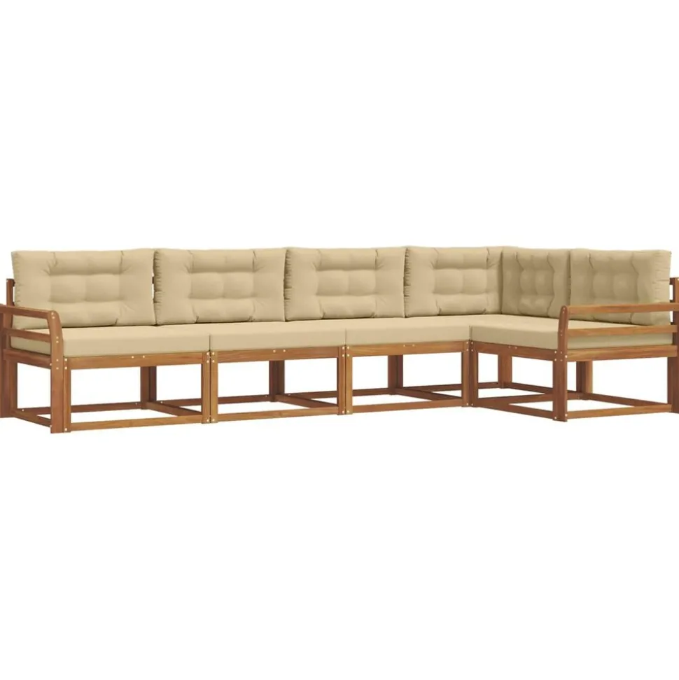 vidaXL Buiten bankenset met kussen 5 pcs Natuurlijk en Beige