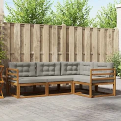 vidaXL Buiten bankenset met kussen 4 pcs Natuurlijk en Lichtgrijs