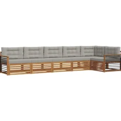 vidaXL Buiten bankenset met kussen 6 pcs Natuurlijk en Lichtgrijs