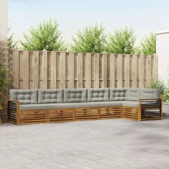 vidaXL Buiten bankenset met kussen 6 pcs Natuurlijk en Lichtgrijs