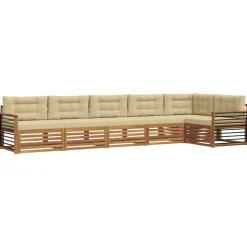 vidaXL Buiten bankenset met kussen 6 pcs Natuurlijk en Beige