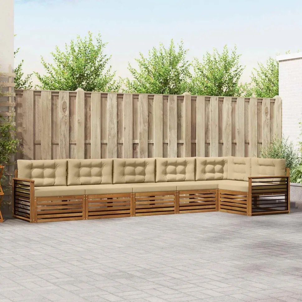 vidaXL Buiten bankenset met kussen 6 pcs Natuurlijk en Beige