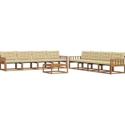 vidaXL Buiten bankenset met kussen 9 pcs Natuurlijk en Beige