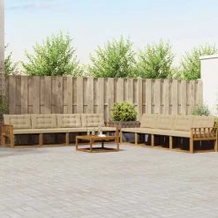vidaXL Buiten bankenset met kussen 9 pcs Natuurlijk en Beige