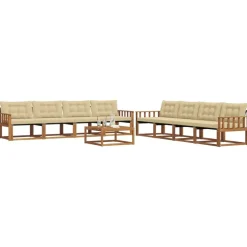 vidaXL Buiten bankenset met kussen 9 pcs Natuurlijk en Beige