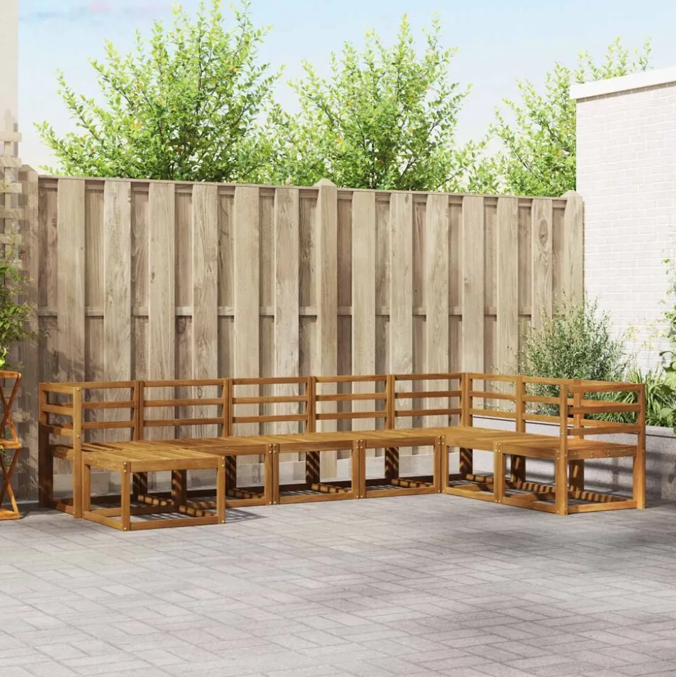 vidaXL Buiten bankenset met kussen 8 pcs Natuurlijk en Lichtgrijs