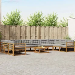 vidaXL Buiten bankenset met kussen 11 pcs Natuurlijk en Lichtgrijs
