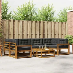 vidaXL Buiten bankenset met kussen 7 pcs Natuurlijk en Antraciet