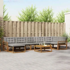 vidaXL Buiten bankenset met kussen 8 pcs Natuurlijk en Lichtgrijs