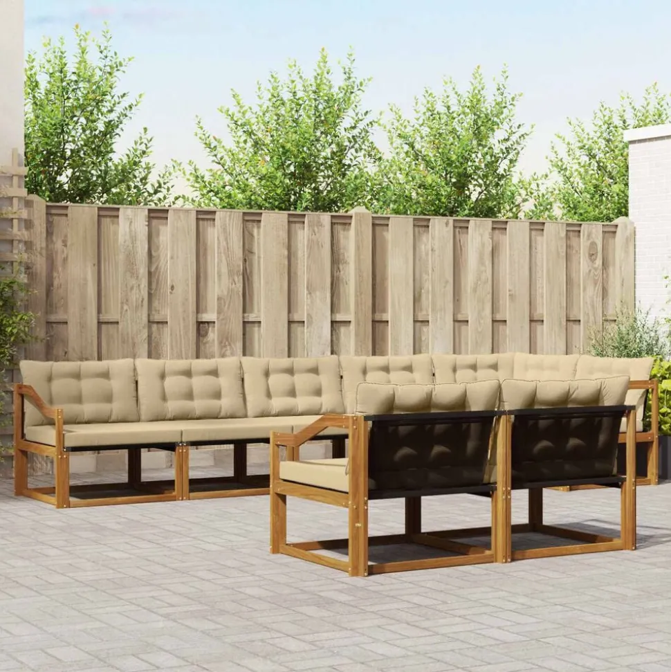 vidaXL Buiten bankenset met kussen 8 pcs Natuurlijk en Beige