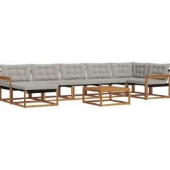 vidaXL Buiten bankenset met kussen 8 pcs Natuurlijk en Lichtgrijs