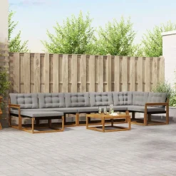 vidaXL Buiten bankenset met kussen 8 pcs Natuurlijk en Lichtgrijs