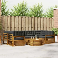 vidaXL Buiten bankenset met kussen 7 pcs Natuurlijk en Antraciet