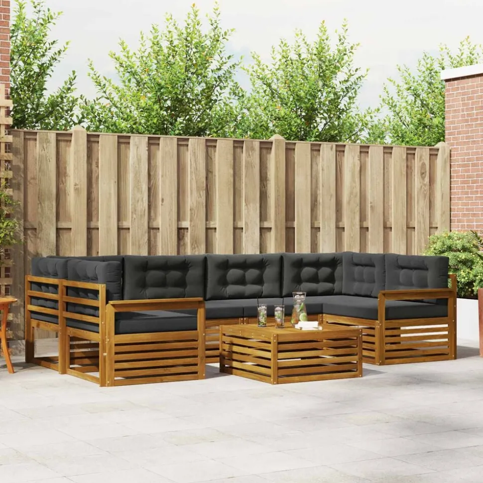 vidaXL Buiten bankenset met kussen 7 pcs Natuurlijk en Antraciet
