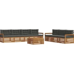 vidaXL Buiten bankenset met kussen 8 pcs Natuurlijk en Antraciet