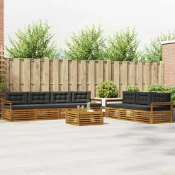 vidaXL Buiten bankenset met kussen 8 pcs Natuurlijk en Antraciet