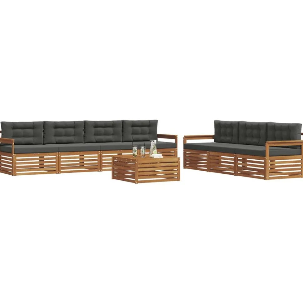 vidaXL Buiten bankenset met kussen 8 pcs Natuurlijk en Antraciet