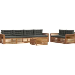 vidaXL Buiten bankenset met kussen 7 pcs Natuurlijk en Antraciet