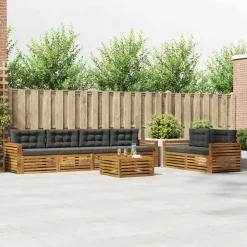 vidaXL Buiten bankenset met kussen 7 pcs Natuurlijk en Antraciet