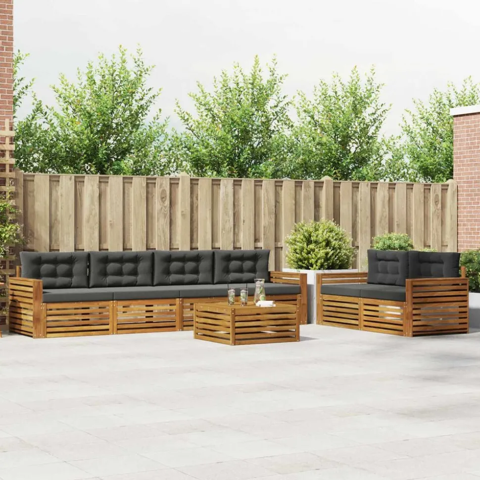 vidaXL Buiten bankenset met kussen 7 pcs Natuurlijk en Antraciet