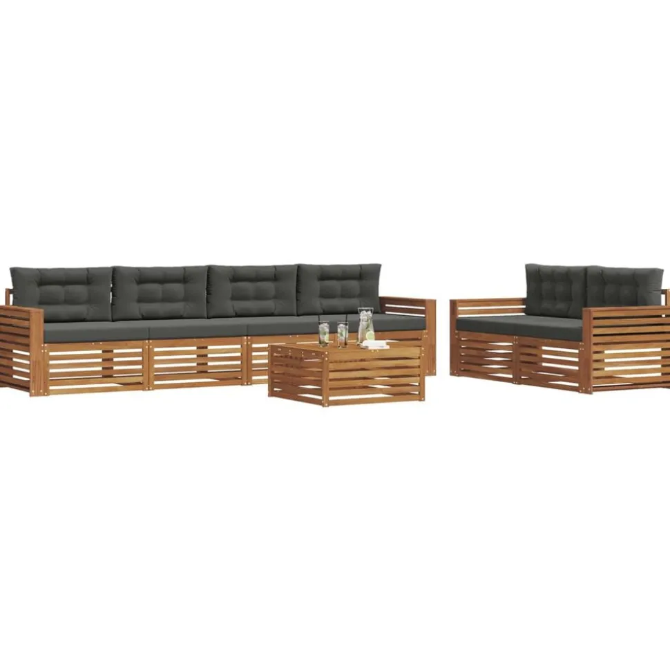 vidaXL Buiten bankenset met kussen 7 pcs Natuurlijk en Antraciet
