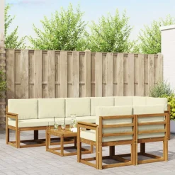 vidaXL Buiten bankenset met kussen 9 pcs Natuurlijk en Crème