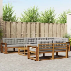 vidaXL Buiten bankenset met kussen 9 pcs Natuurlijk en Lichtgrijs